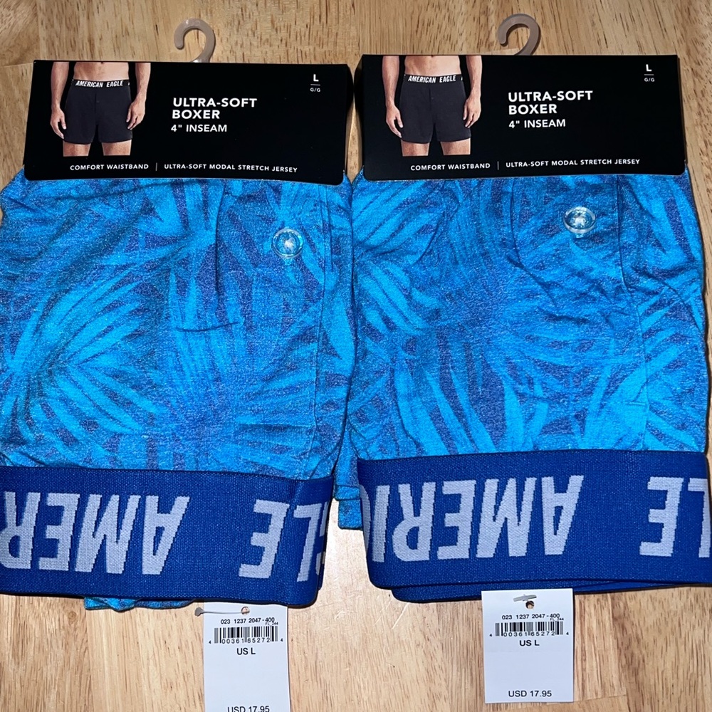 X2 LARGE  AMERICAN EAGLE ULTRA SOFT LEAF PRINT BLUE BOXER BNWTS